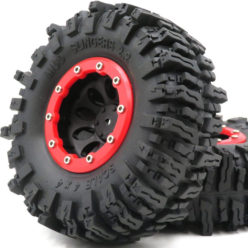 hobbysoul 4pcs RC 2.2 Mud Slingers Tires Soft Sticky Tyers Height 124mm & 2.2 Beadlock Wheels Rim Hex 12mm for RC Crawlers Truck Upgrade - Image 2
